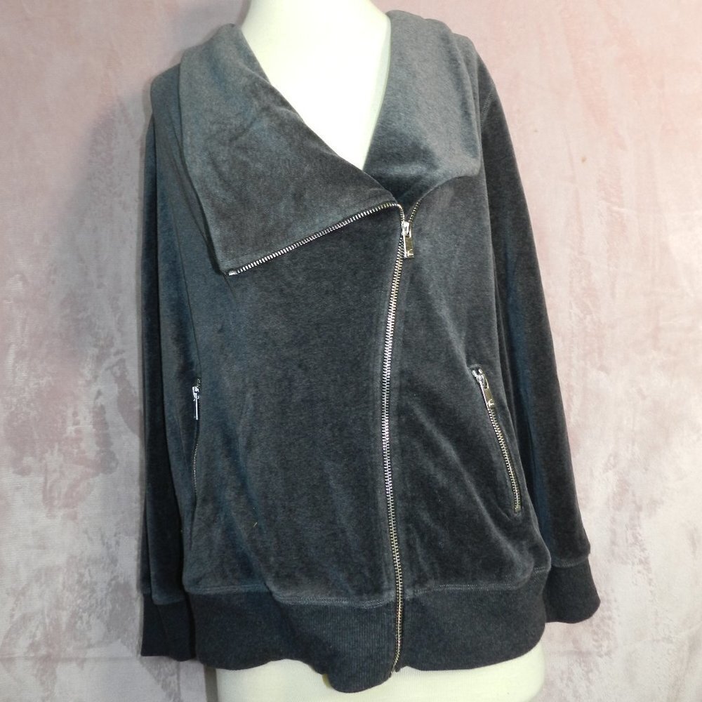 Two By Vince Camuto Womens Black Soft Velvet Zip Up Moto Stretch Jacket Size M